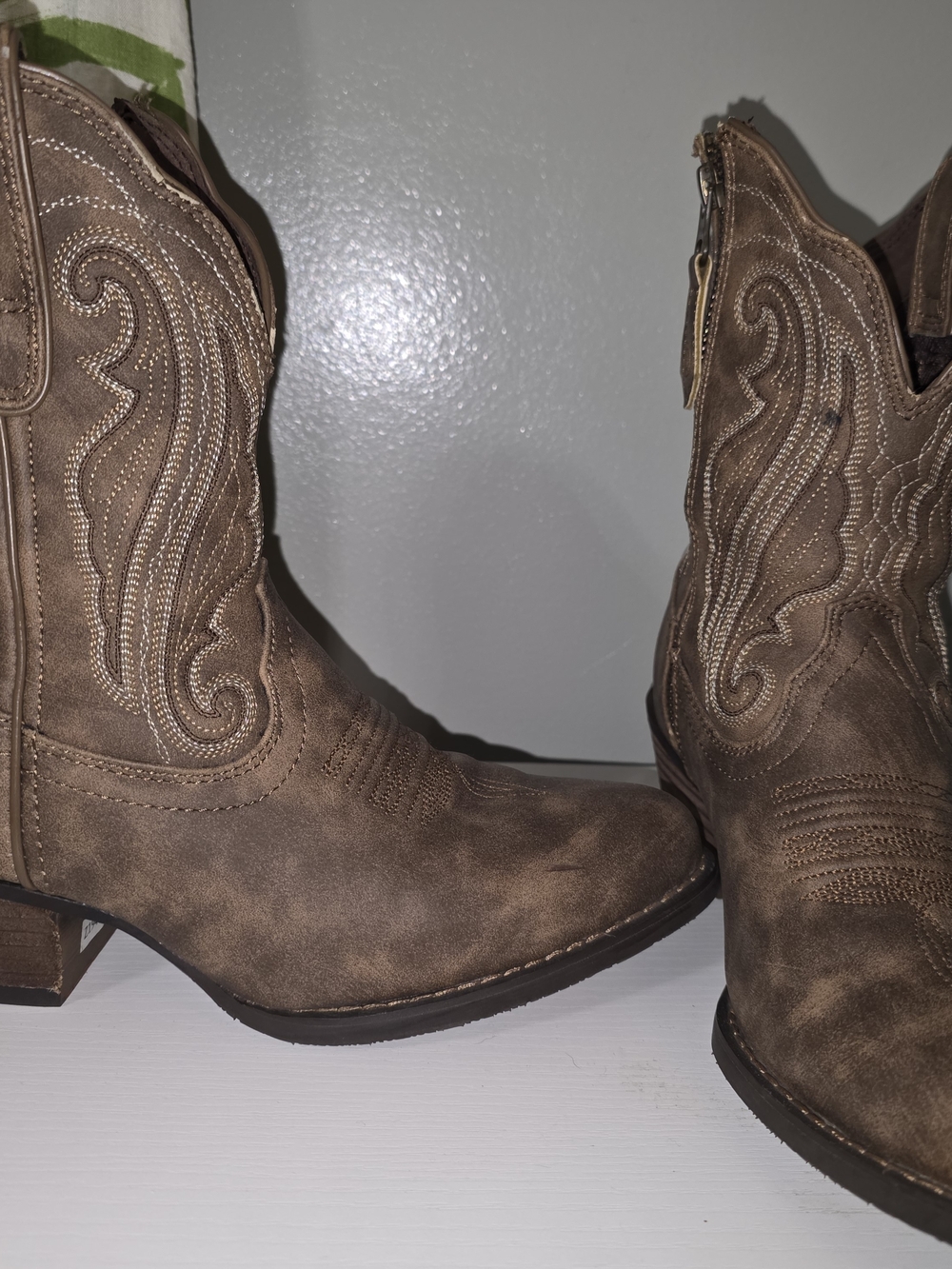 Durango Tan Distressed Western Ankle Boots with Embroidered Shaft